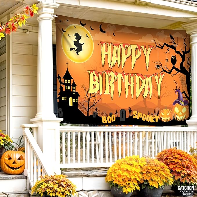 Halloween Happy Birthday Banner XtraLarge 72x44 Inch Spooky
