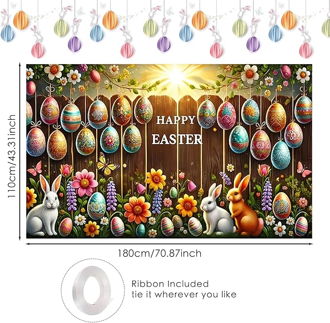 Easter Banner Polyester 43x70.86 Inches Large Easter Banner for Wall