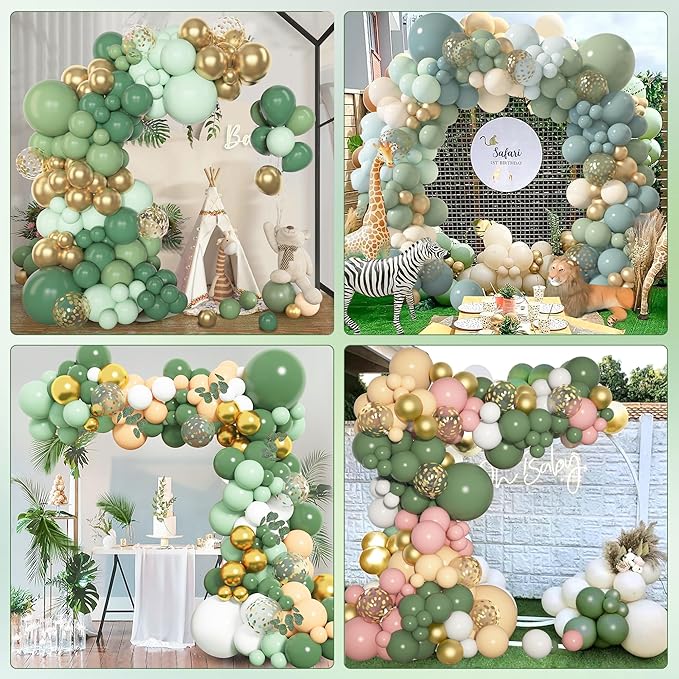 Amandir 153pcs Sage Green Balloon Garland Arch Kit, Different Sizes