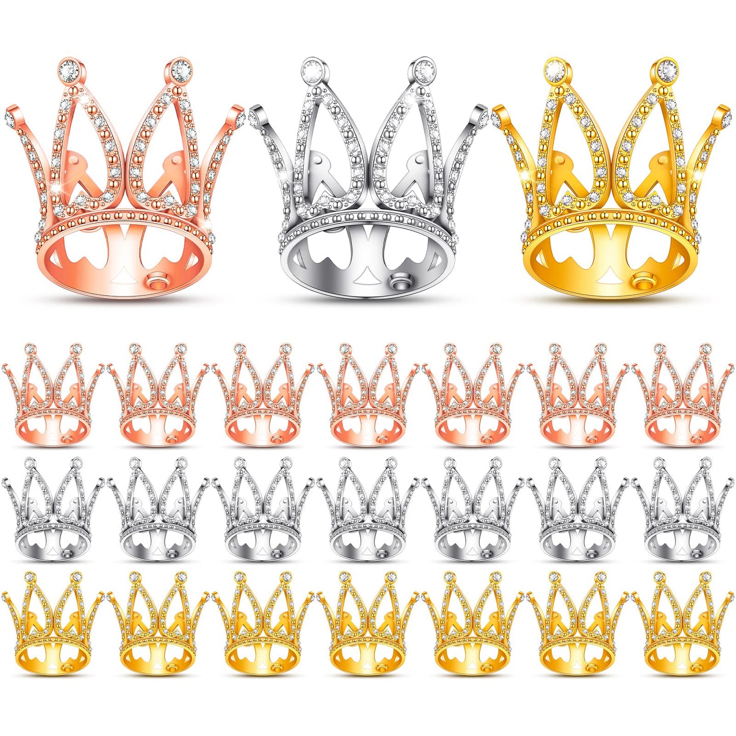24 Pcs Crown Cake Topper Mini Baby Crown Tiny Queen Small Alloy Multi 