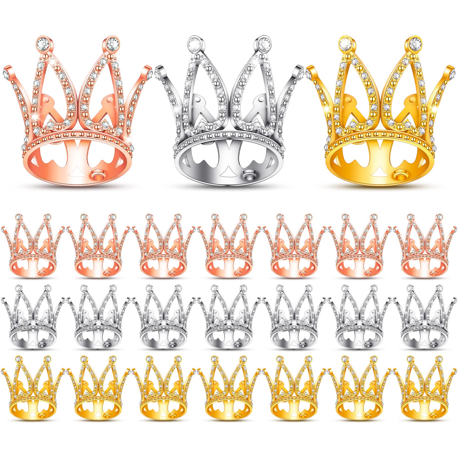 24 Pcs Crown Cake Topper Mini Baby Crown Tiny Queen Small Alloy Multi 