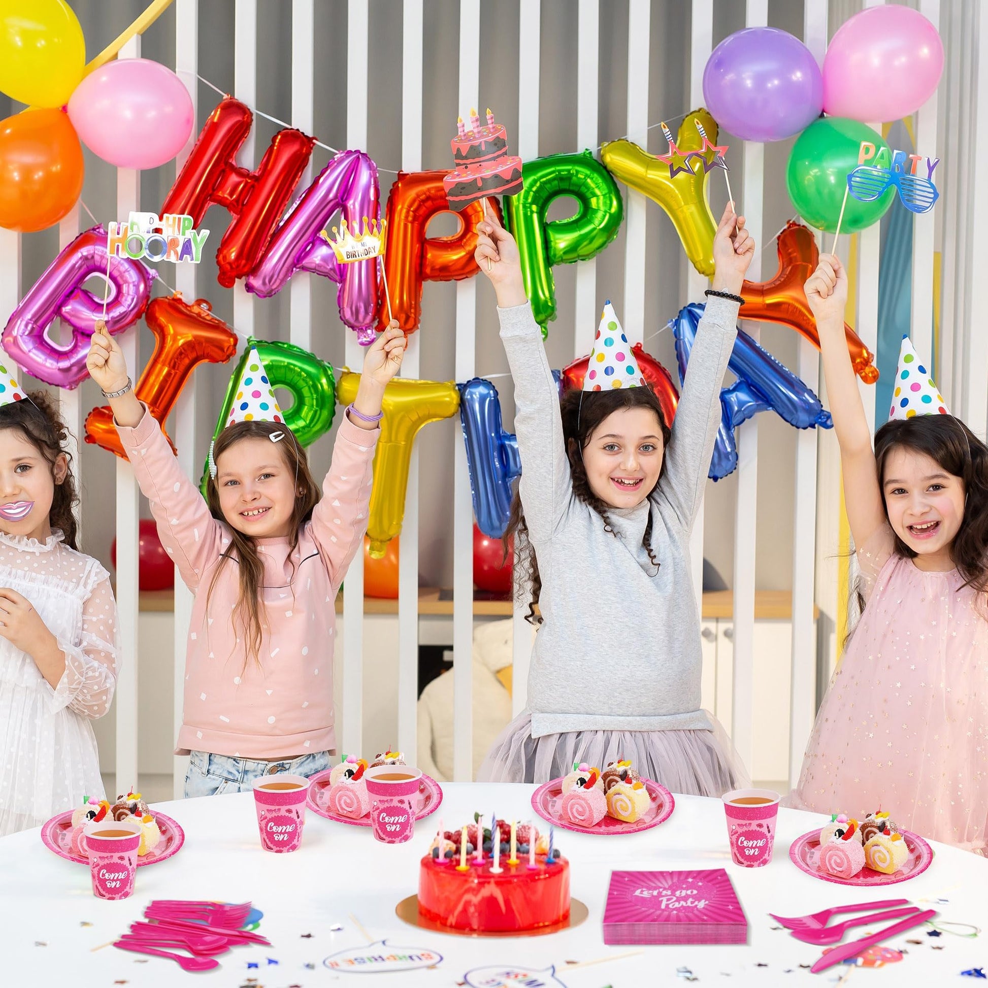 Kochorie 400 Pieces Let's Go Girls Party Tableware Sets Including