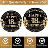 96PCS 18th Birthday Party Plates Set Black and Gold Theme