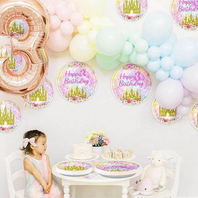 96 Pcs Princess 3rd Birthday Party Supplies Her Royal Threeness