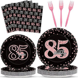 96 Pieces 85th Birthday Party Plates Rose Gold Cheers to 85 Years