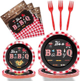 96 PCS BBQ Baby Shower Plates Napkins BabyQ Party Tableware It's A