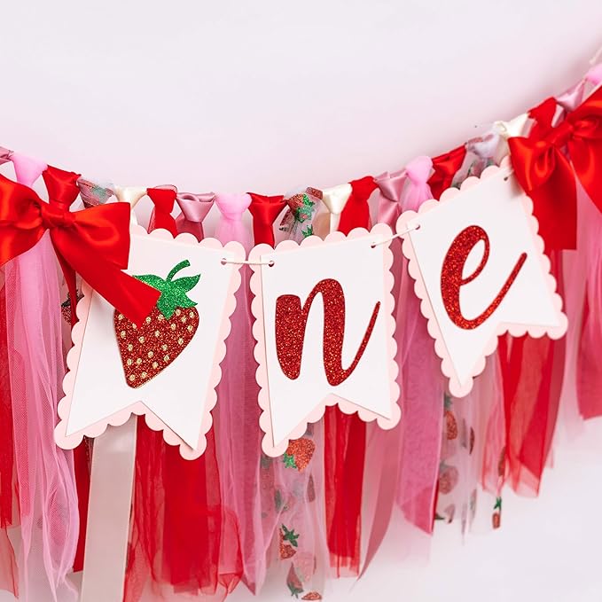 Strawberry One High Chair Banner Strawberry 1st Birthday Party