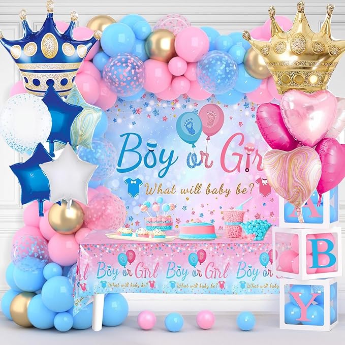 Pink And Blue Crown Balloons Set For Boy or Girl Baby Shower Gender