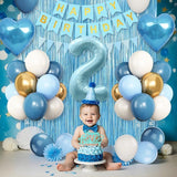 2nd Birthday Decorations Blue White Gold 25pcs Balloons Banner