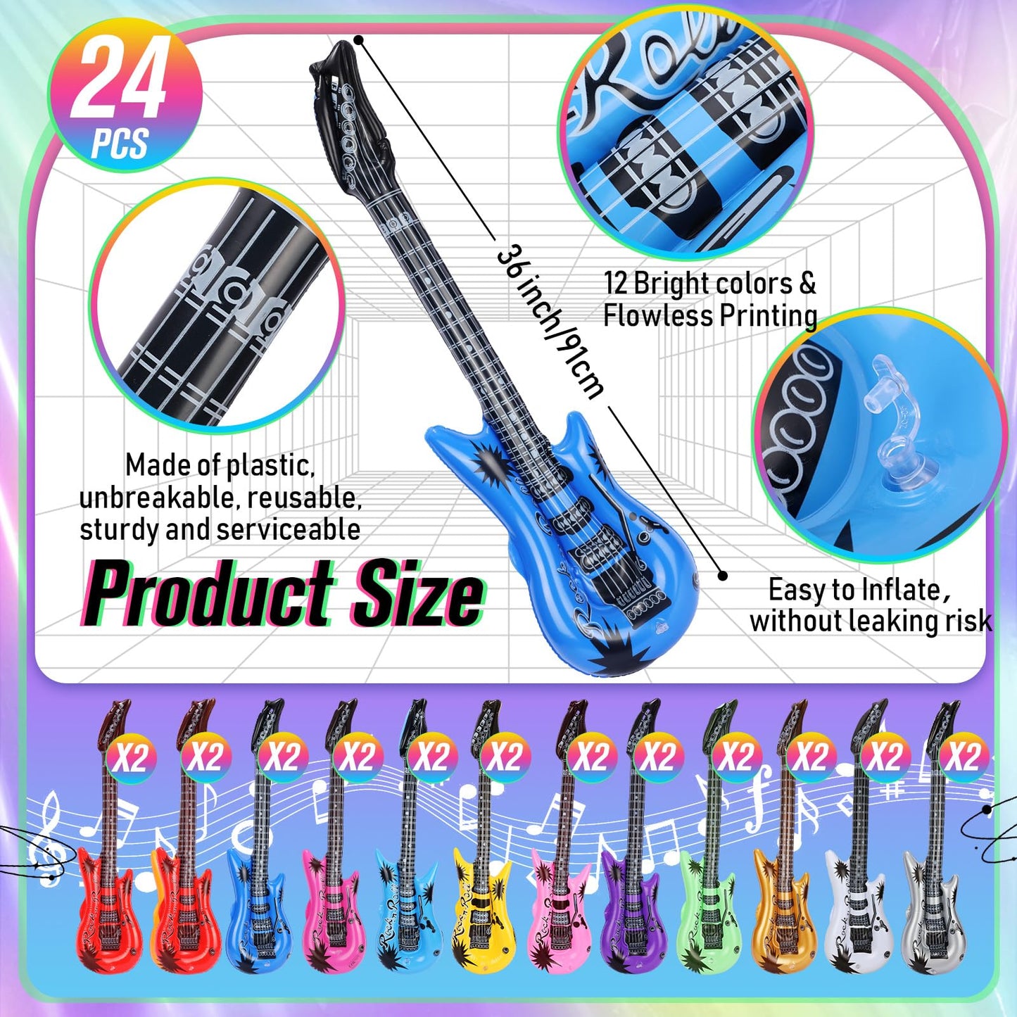 Chitidr 24 Pcs Colorful Inflatable Instruments Rock Star Toy Set