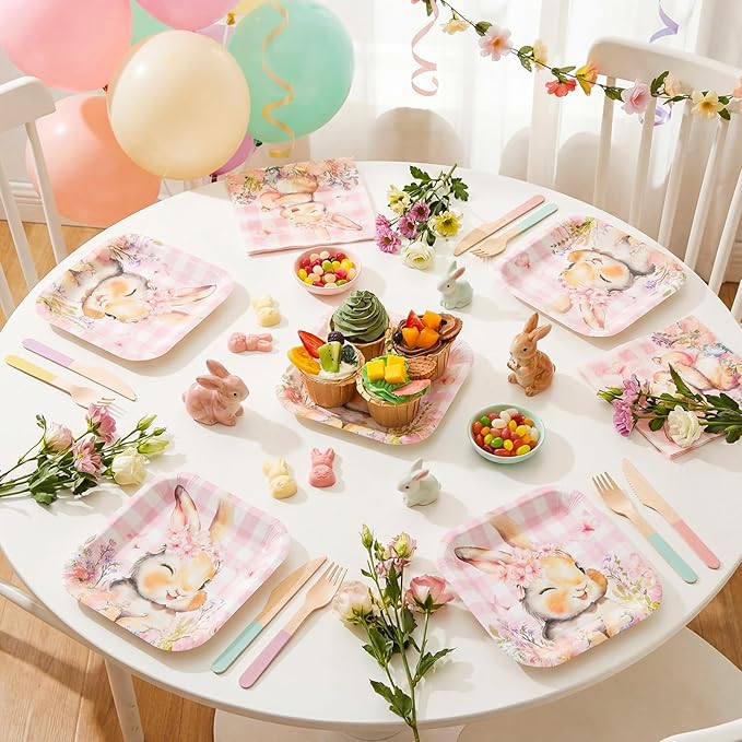 72 Pcs Easter Bunny Plates and Napkins Set Serve 36 7 Pink Bunny Egg
