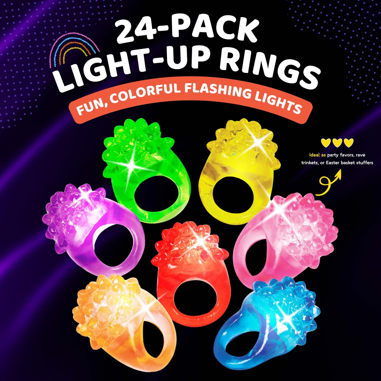 Kangaroo 24 Pack LED Light up Rings for Kids Bulk - Flashing Colorful