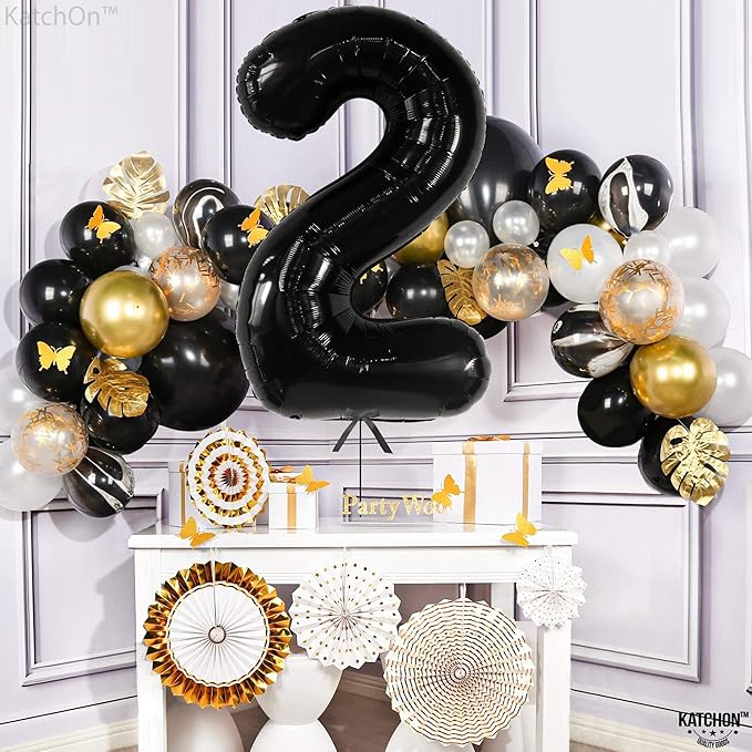 KatchOn Giant Black Number 2 Balloon - 40 Inch | Black 2 Balloon