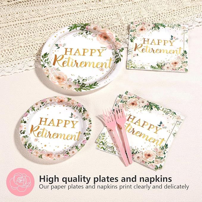 96Pcs Wildflower Retirement Party Decorations for Women Pink Gold