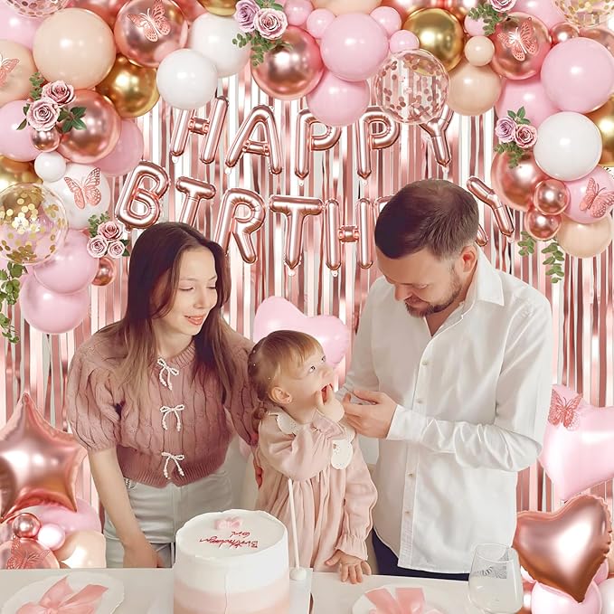Rose Gold Birthday Decorations Gold Pink Peach White Balloons
