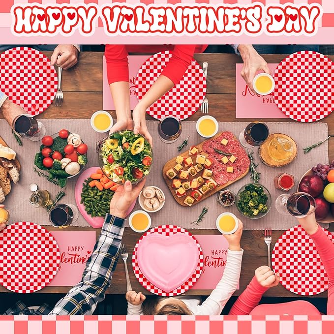 112 Pcs Valentine's Day Party Supplies Set for 24 Guests Paper
