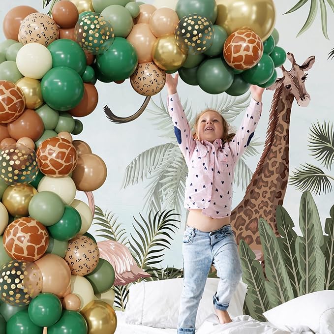 170Pcs Jungle Safari Balloons Arch Garland Kit Sage Green Brown