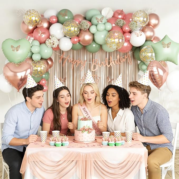 Sage Green and Rose Gold Birthday Party Decorations for Women Girls,