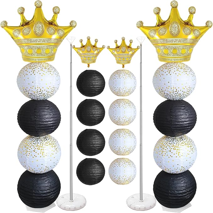 Gold and Black Balloon Column Stand Kit,Crown Balloon And Paper