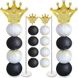 Gold and Black Balloon Column Stand Kit,Crown Balloon And Paper