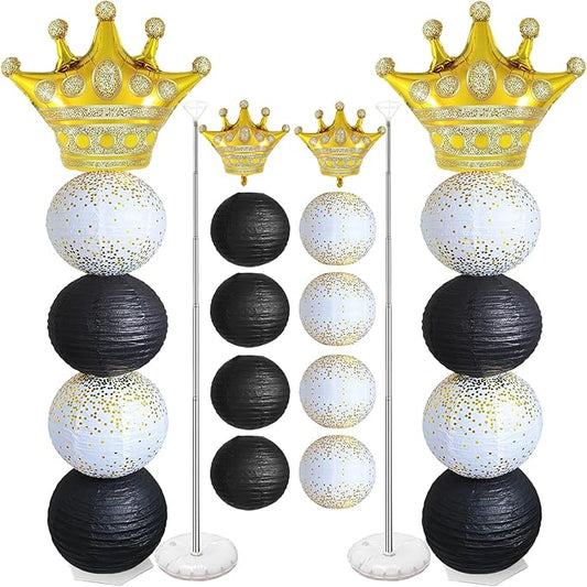 Gold and Black Balloon Column Stand Kit,Crown Balloon And Paper