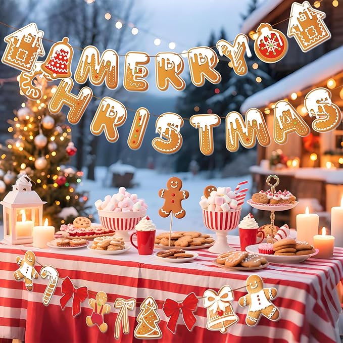 PAPER JAZZ Gingerbread Christmas Decoration Merry Christmas Banner 3