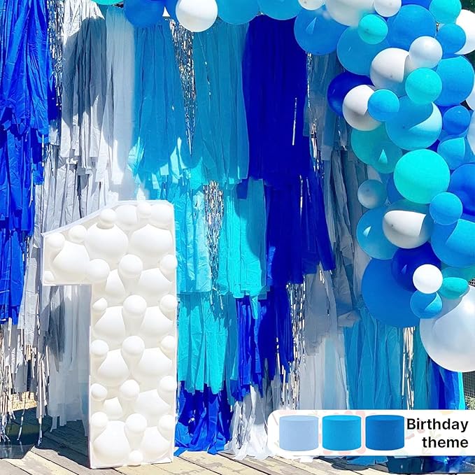 PartyWoo Light Blue Crepe Paper Streamers 4pcs 328ft Pack of Slate
