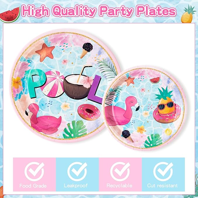 96Pcs Summer Pool Beach Ball Flamingos Party Plates Supplies Party
