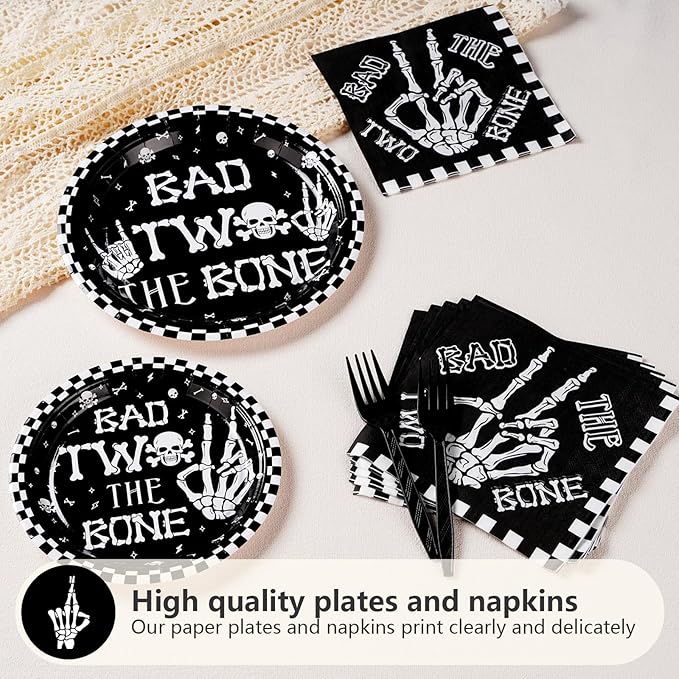 96Pcs Bad Two The Bone Party Supplies Black White Rock 2nd Birthday