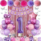 Pink Purple 1st Birthday Party Decorations for Girls Number 1
