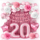 20th Birthday Decorations for Girls Pink Number 20 Balloon Bow