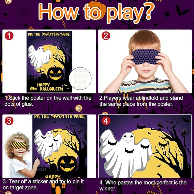 ASTARON Halloween Party Games, Pin The Mouth on Ghost Halloween Party