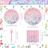 96 PCS Mermaid Party Plates & Napkins Set Serve 24 Disposable