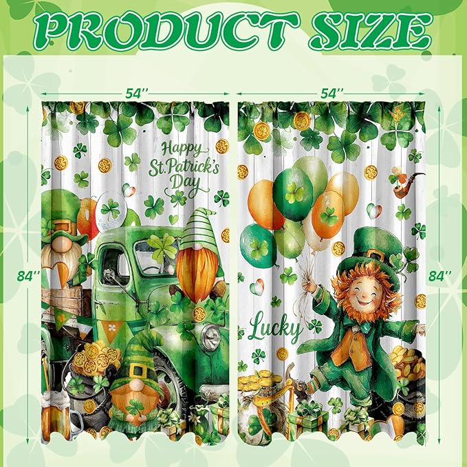 2 Pcs St Patrick's Day Curtains for Living Room Green Shamrock Truck