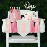 First Birthday Party Decorations Pink High Chair Banner 1st Crown