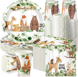 200 Pcs Woodland Baby Shower Paper Plates Cups Napkins Woodland