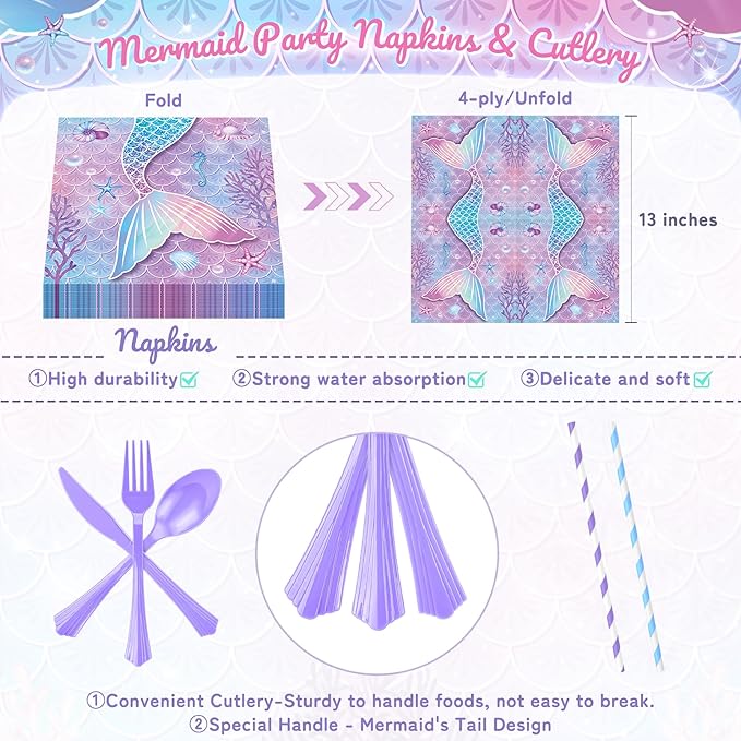 195Pcs Mermaid Birthday Party Decorations with Happy Birthday Banner