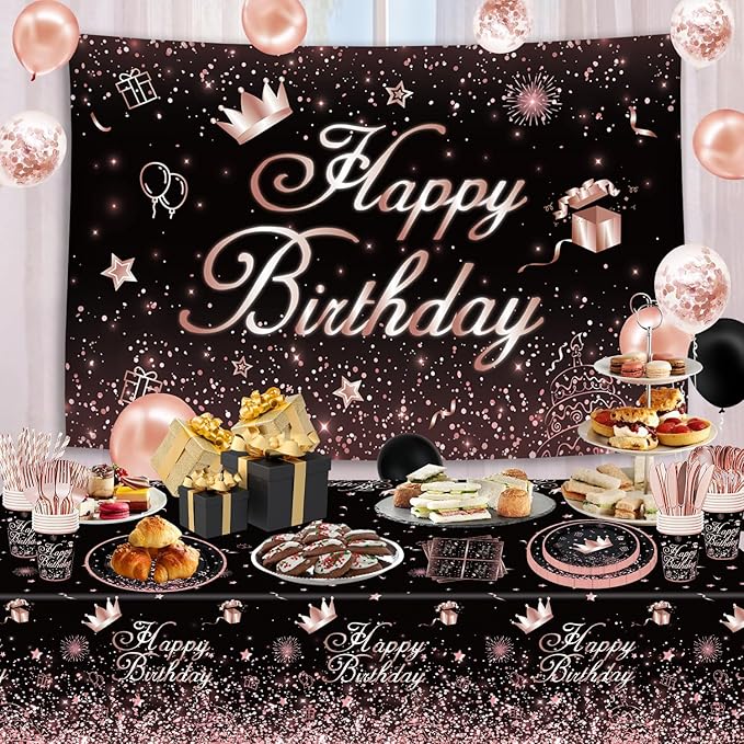 211 PCS Black and Rose Gold Party Decoration Rose Gold & Black Party