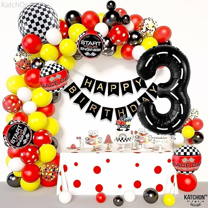 KatchOn Giant Number 3 Balloon - 40 Inch | Number 3 Race Car Balloon