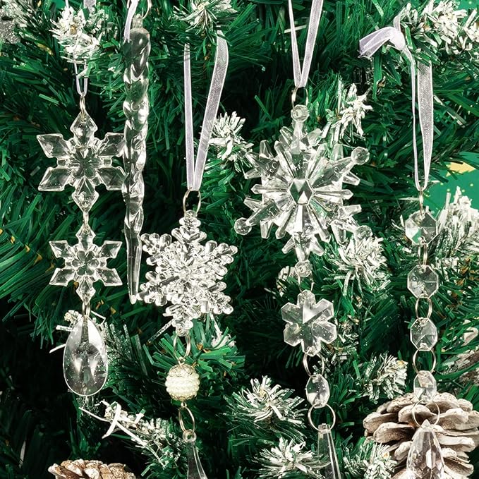 18pcs Christmas Tree Decoration Crystal Ornaments - Hanging Acrylic Ch