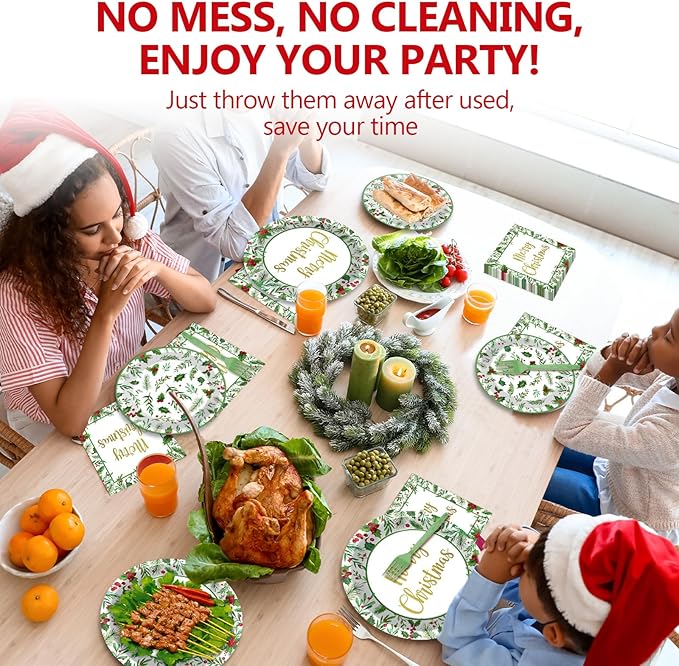 96PCS Christmas Paper Plates and Napkins Set Christmas Party