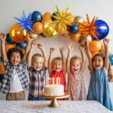 6Pcs Blue Orange Gold Foil Balloons,22Inch Orange Blue Gold 4D Round