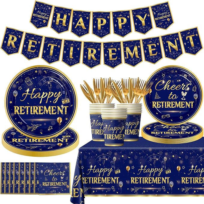 142Pcs Retirement Tableware Party Decorations Happy Retirement Party