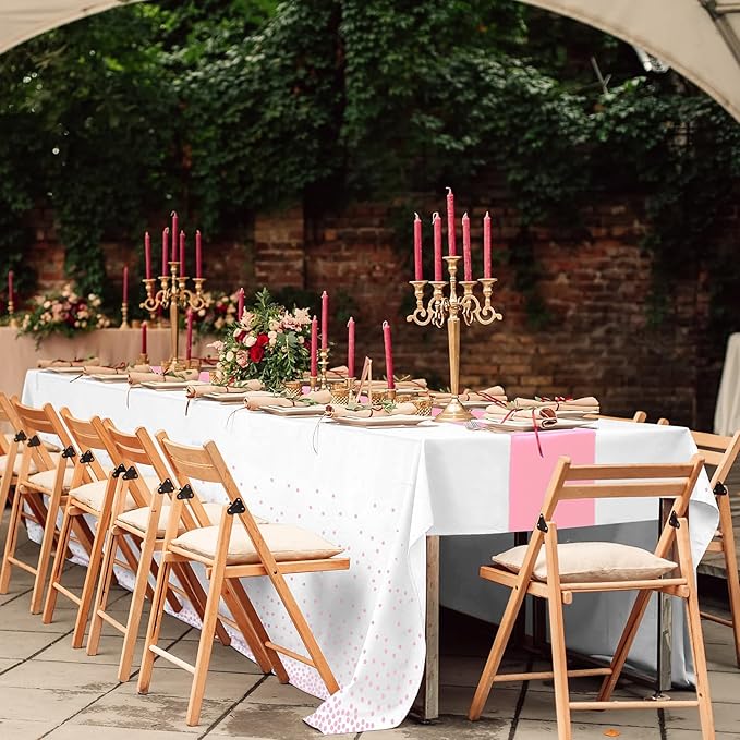8Pack Disposable Plastic Tablecloths and Satin Table Runner Set White