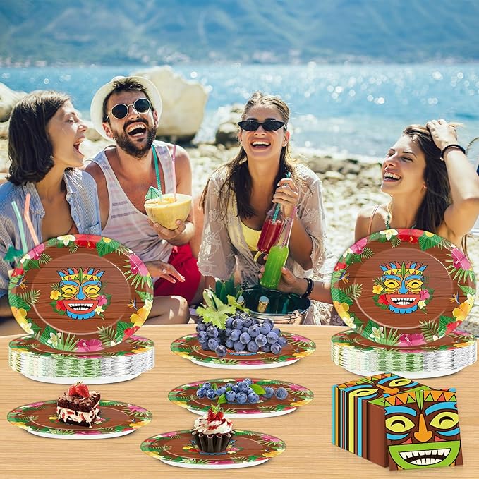 50Pcs Hawaiian Luau Party Oval Paper Plates 11 Inch Luau Summer