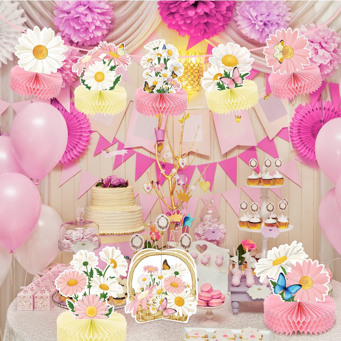 Hotop 9 Pcs Daisy Flower Birthday Party Decorations Daisy Butterfly