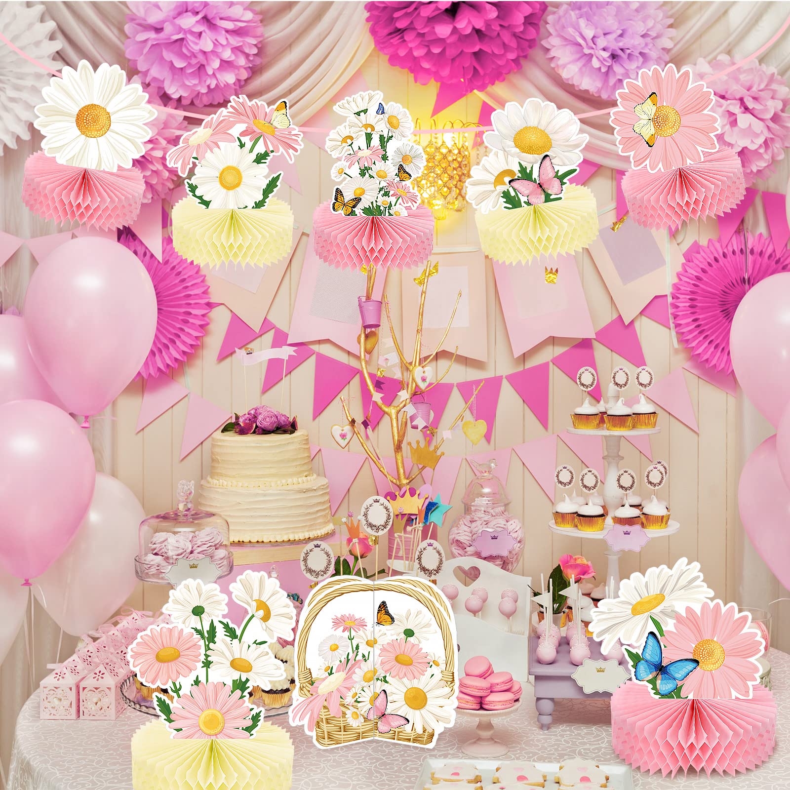 Hotop 9 Pcs Daisy Flower Birthday Party Decorations Daisy Butterfly