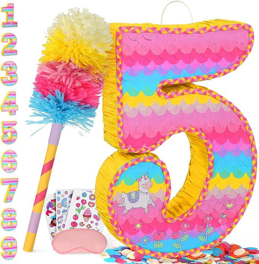 Number 5 Pinata for Birthday Party Decorations Unicorn Mermaid Theme