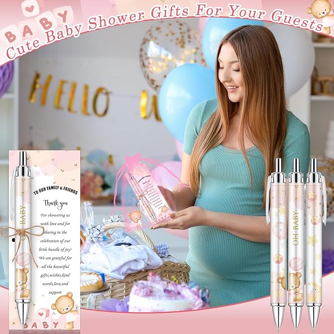 145 Pieces Baby Shower Favors for Guest Pink Bear Ballpoint Pens and