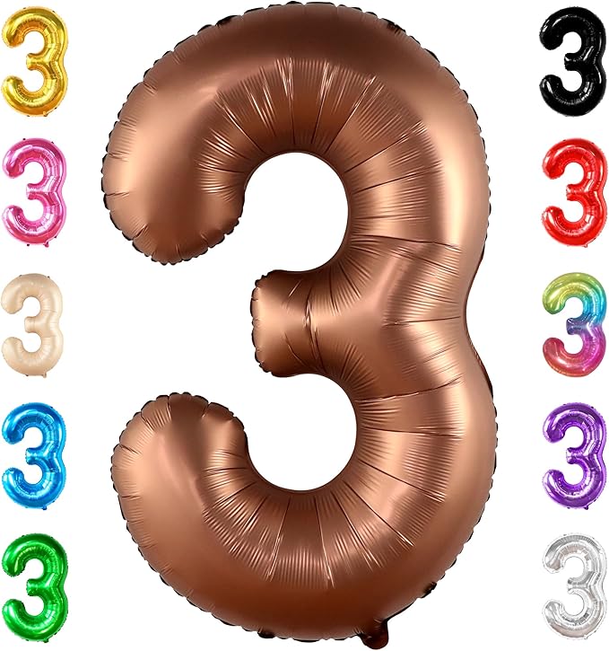 KatchOn, Coffee Brown Number 3 Balloon - 40 Inch | Big Brown 3